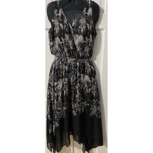 Simply Vera Wang Women's Black White Blue Floral Hi Low Hem Dress Lined SZ Med